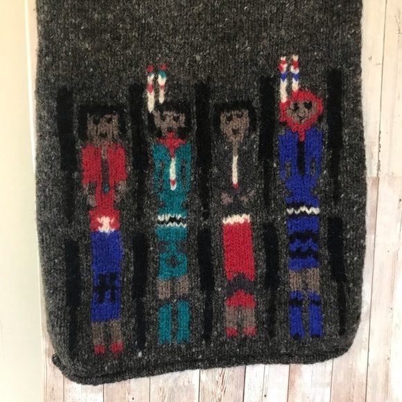 Vintage 100% Wool Hand Knitted Indian Tribe Scarf - Picture 2 of 15